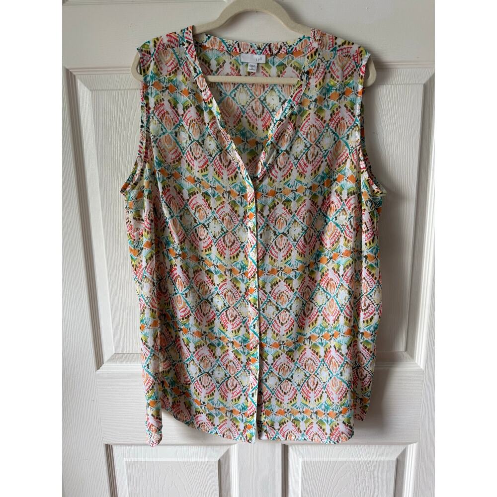 J.Jill Sheer Geometric Print Sleeveless Button Front Blouse 2X Swim Cover Up